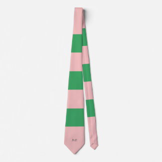 Cravate Monogramme rose pâle et vert rayé | Personnalisabl