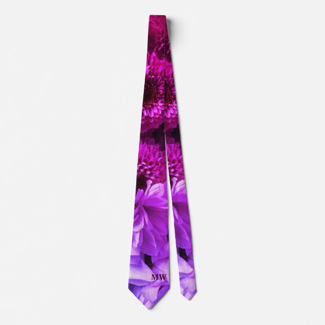 Cravate Monogramme rose violet bordeaux floral gras (Devant)