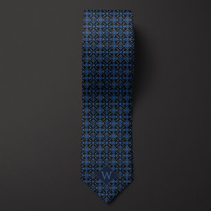 Cravate Monogramme royal bleu et noir arabe