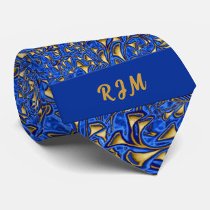 Cravate Monogramme Royal Blue et Gold Paisley