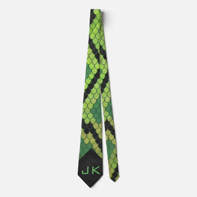 Cravate Monogramme Serpent vert et noir (Devant)