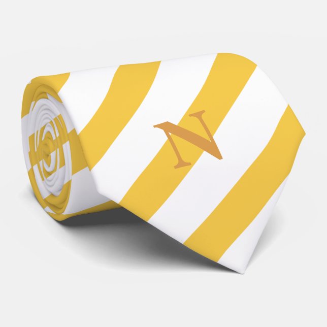 Cravate monogramme terrestre rayures jaune vif moderne (Roulé)