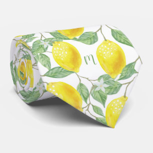 Cravate Monogramme Vintage Fruits de citron Feuilles et fl