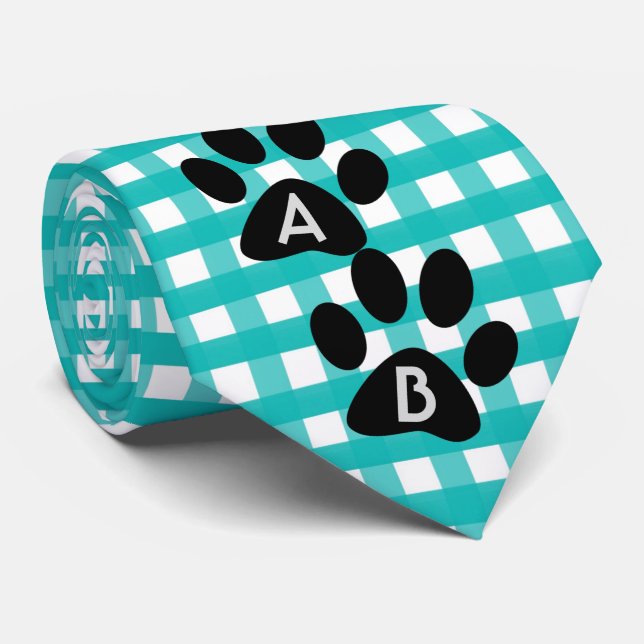Cravate Monogrammed Green À damiers Motif Animaux de compa (Roulé)
