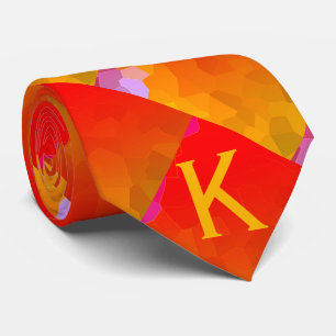 Cravate Monogrammes rose orange funky Motifs géométriques