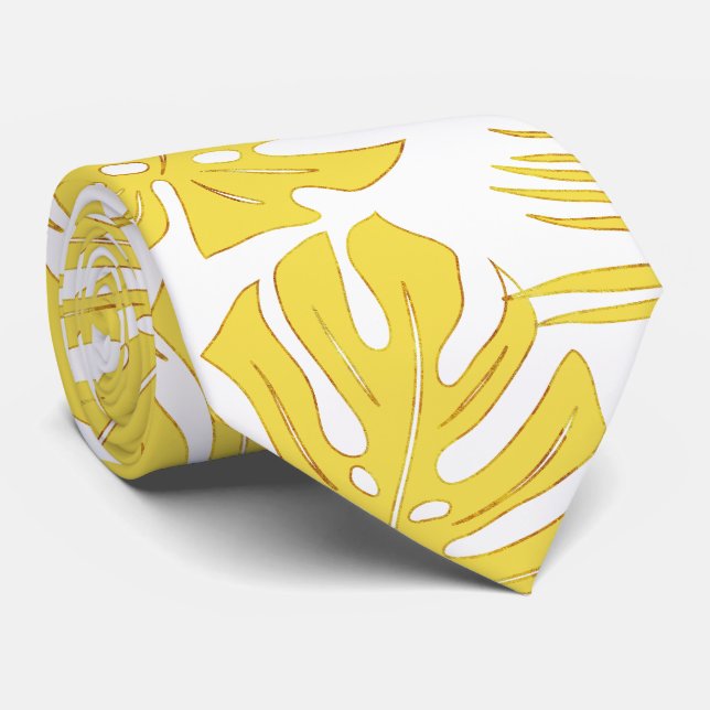 Cravate Monstère tropicale jaune, feuilles de palmiers (Roulé)