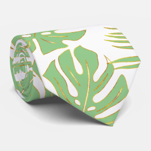 Cravate Monstère tropicale verte Sage et feuilles de palmi