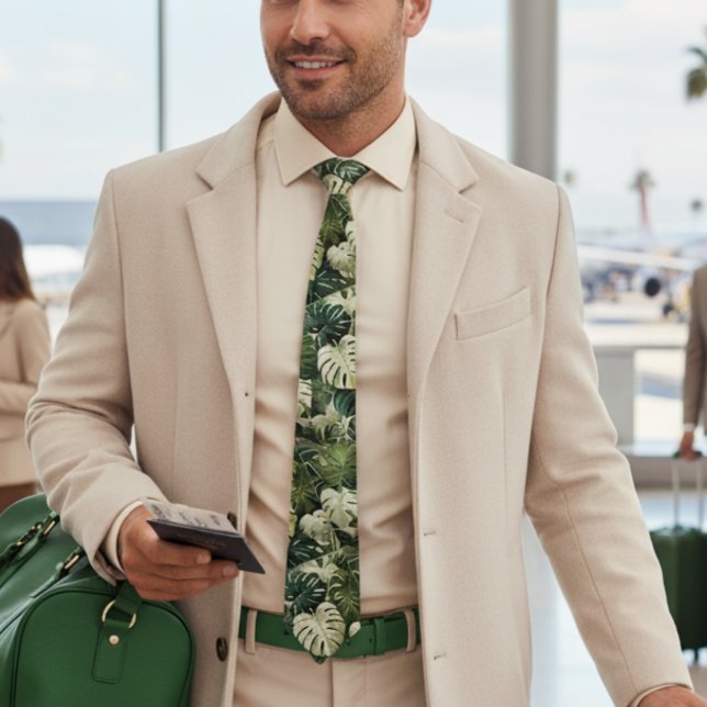 Cravate Monsterra Tropical vert feuille motif hawaïen (Créateur téléchargé)