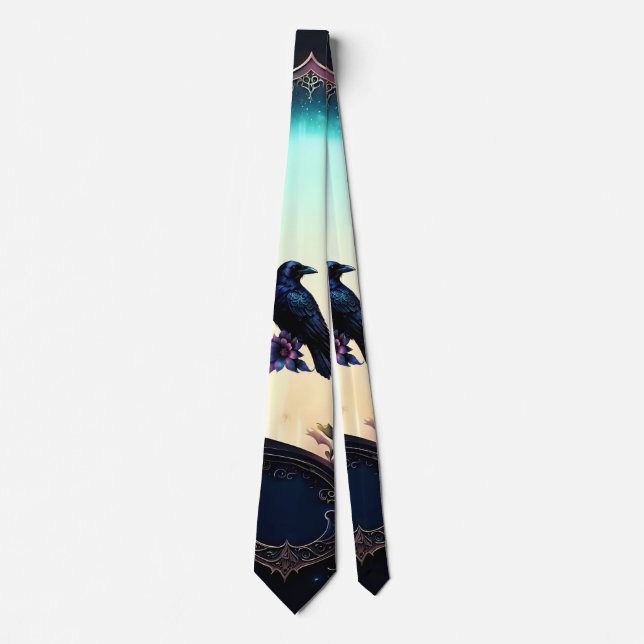 Cravate Moonlit Raven | Suite de mariage floral gothique.  (Devant)