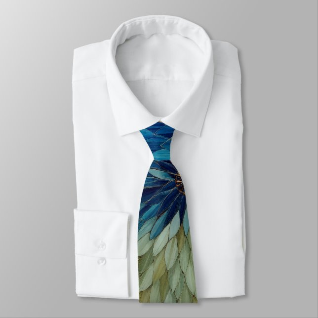 Cravate Mosaic Green Blue Floral   (Attaché)