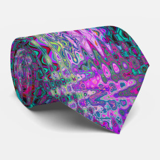 Cravate Mosaïque Abstraite Colorée Magenta Ondulée Rétro