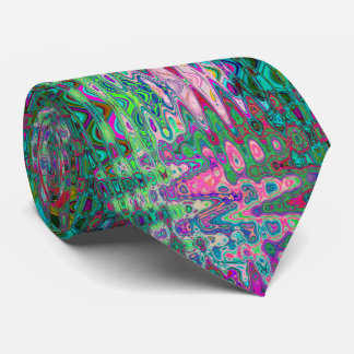 Cravate Mosaïque Abstraite rose et vert Wavy Retro