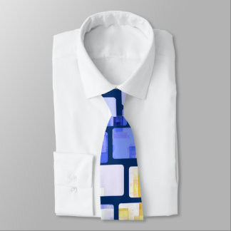 Cravate Mosaïque bleue or blanc