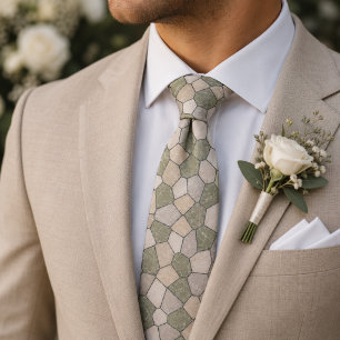 Cravate Mosaïque de pierre en marbre vert sauge et beige