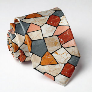 Cravate Mosaïque de pierre en terracotta terreux et gris a