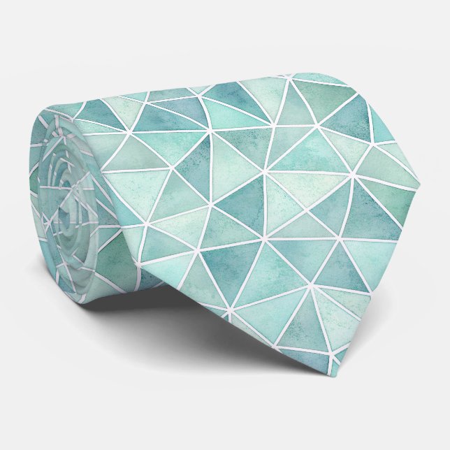 Cravate Mosaïque Géométrique Aqua Pâle – Polygone (Roulé)