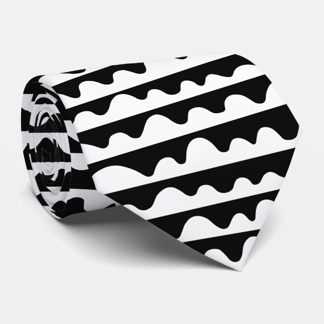Cravate Motif 020815 - Blanc sur noir (Roulé)