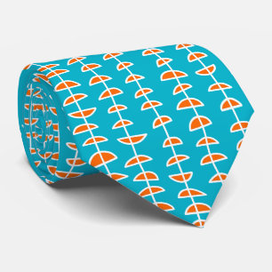 Cravate Motif 080515- Blanc et orange sur Aqua Blue