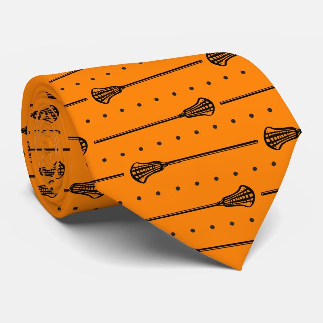 Cravate Motif à bâtons et points noirs de crosse orange (Roulé)