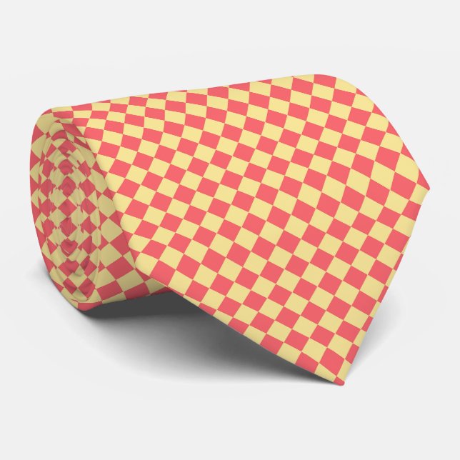 Cravate Motif à carreaux diamant corail jaune (Roulé)