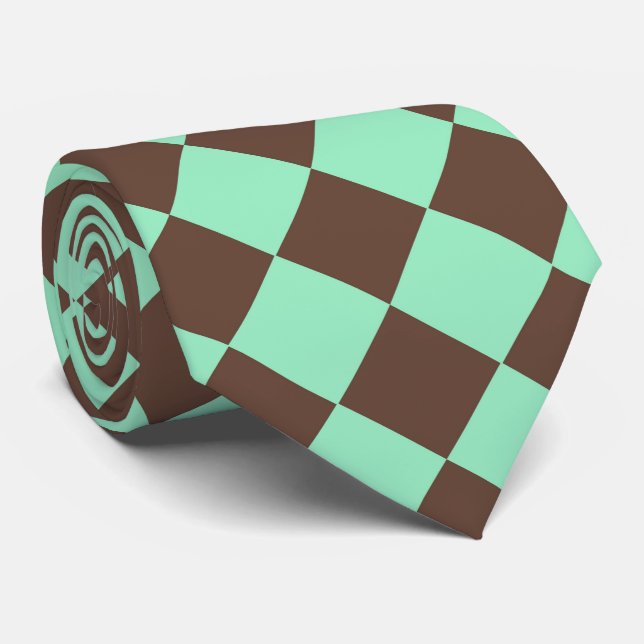 Cravate Motif à carreaux diamant vert marron (Roulé)