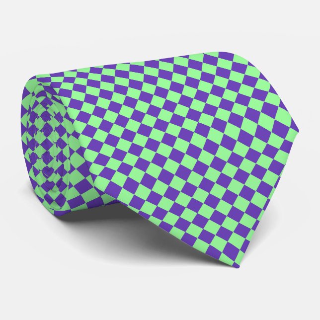Cravate Motif à carreaux diamant vert violet (Roulé)