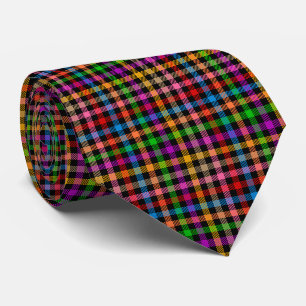 Cravate Motif à carreaux gingham arc-en-ciel coloré - Noir