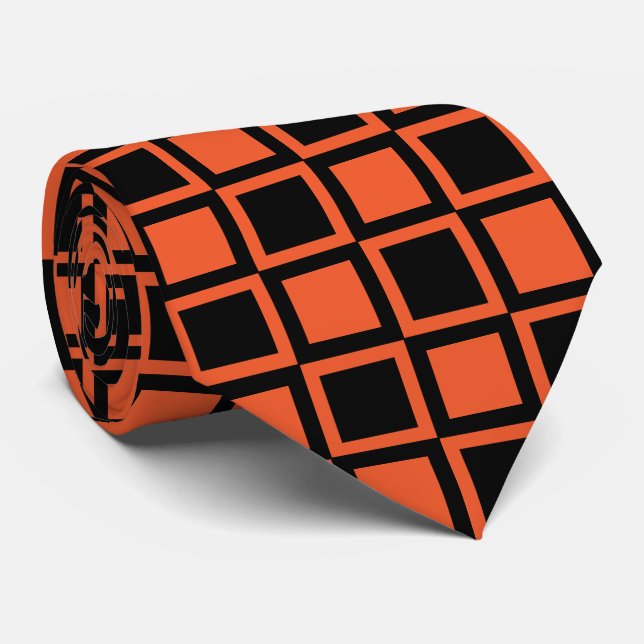 Cravate Motif à carreaux noir orange (Roulé)