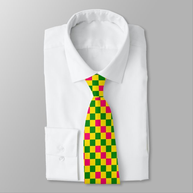 Cravate Motif à carreaux rose jaune vert  (Attaché)