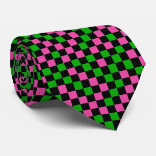 Cravate Motif à carreaux rose vert et noir 
