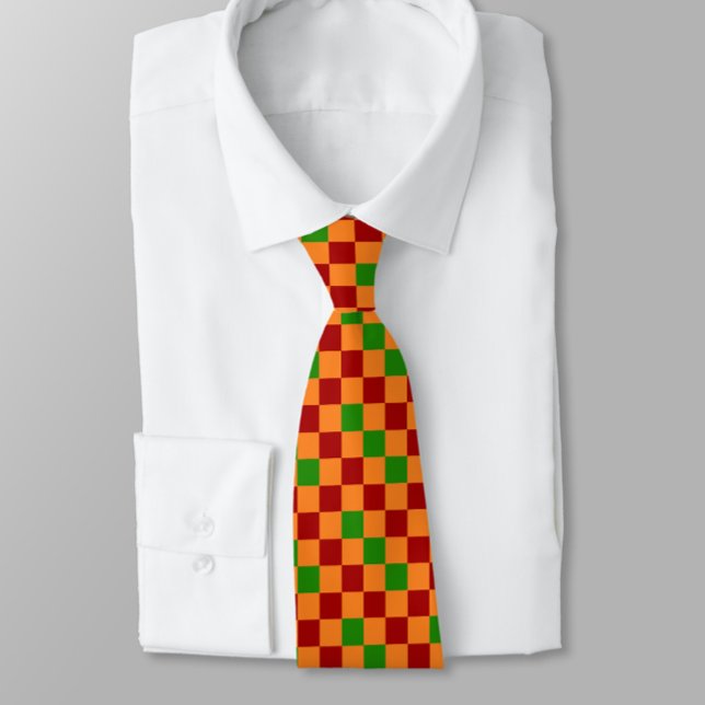Cravate Motif à carreaux rouge orange vert  (Créateur téléchargé)