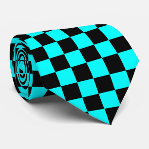 Cravate Motif à carreaux sarcelle noir carrelé