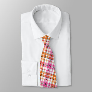 Cravate Motif à carreaux Tartan blanc rose orange