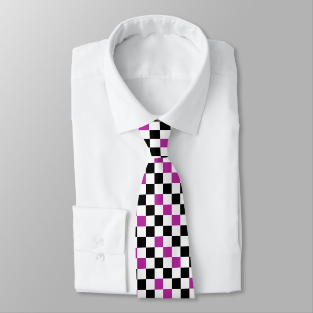 Cravate Motif à carreaux violet noir et blanc  (Attaché)