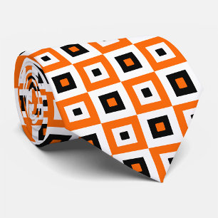 Cravate Motif à carrés à carreaux orange noir et blanc