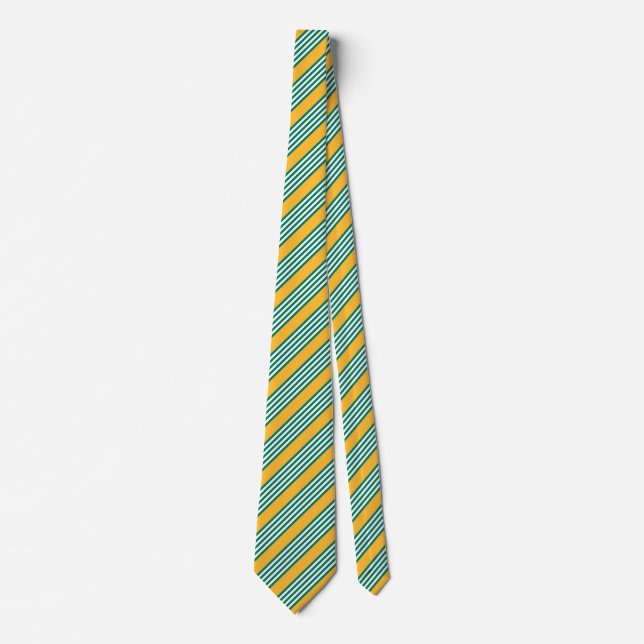Cravate Motif à cinq bandes vert et blanc avec jaune (Devant)