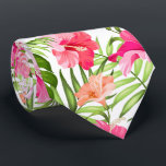 Cravate Motif à hibiscus palm monstère tropicale<br><div class="desc">Beau vert & rose feuilles tropicaux & fleurs, motif continu</div>
