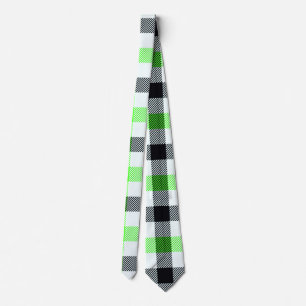 Cravate Motif à plaid vert, noir et blanc