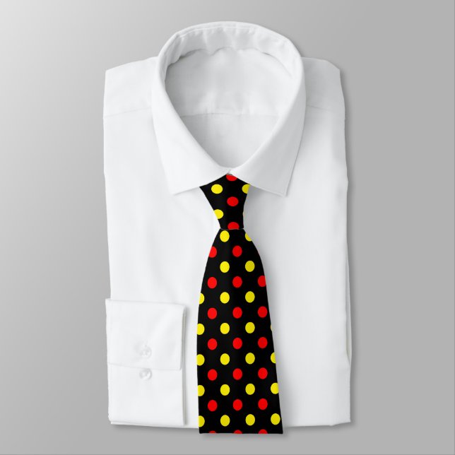 Cravate Motif à pois jaune rouge noir  (Attaché)