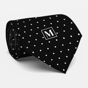 Cravate Motif à pois noir et blanc avec monogramme