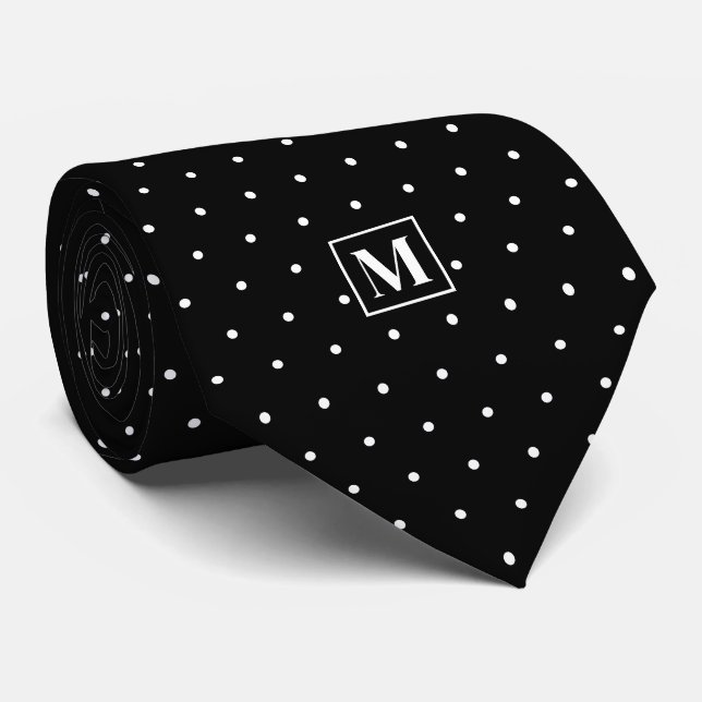 Cravate Motif à pois noir et blanc avec monogramme (Roulé)