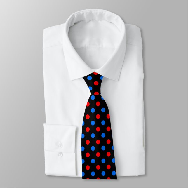 Cravate Motif à pois rouges bleus sur fond noir  (Attaché)