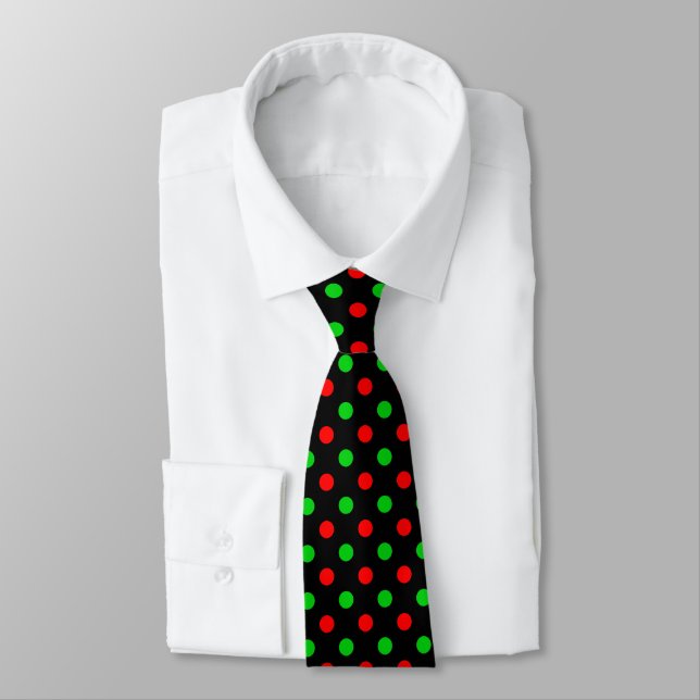 Cravate Motif à pois rouges verts sur fond noir  (Attaché)