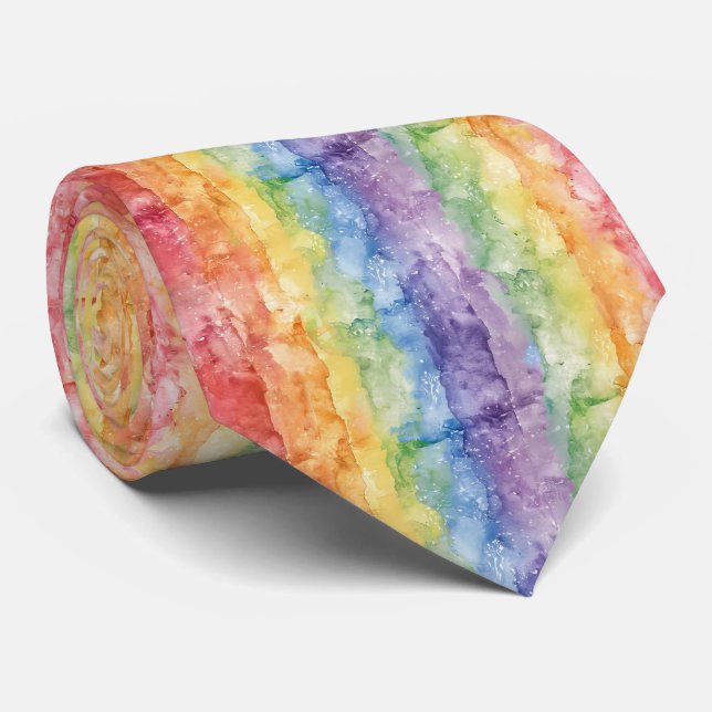 Cravate Motif à rayures aquarelles arc-en-ciel  (Roulé)