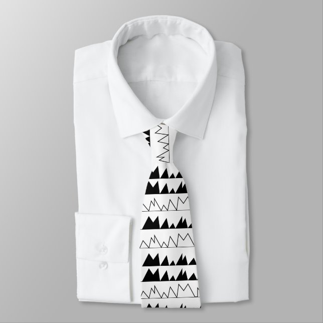 Cravate Motif à rayures chevron noir et blanc (Attaché)