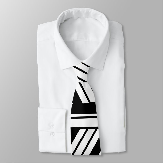 Cravate Motif à rayures chevron noir et blanc  (Attaché)