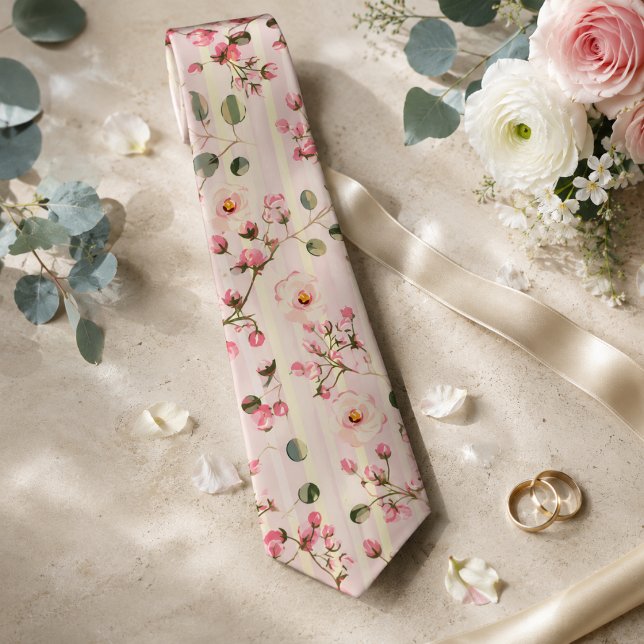 Cravate Motif à rayures florales rose pâle (Créateur téléchargé)