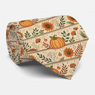 Cravate Motif à rayures orange et chrysanthème de citrouil