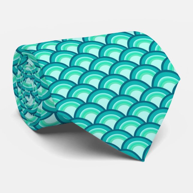Cravate Motif à vagues Art déco - tons turquoise (Roulé)
