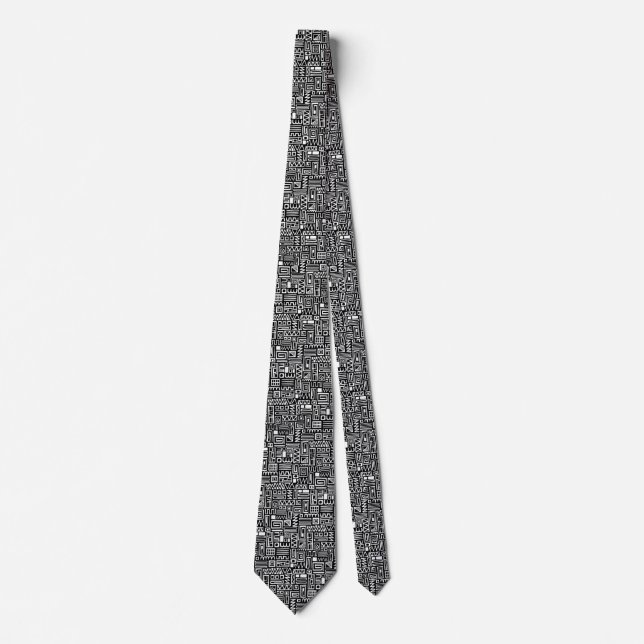Cravate Motif Abstrait 110122 - Blanc sur Noir (Devant)